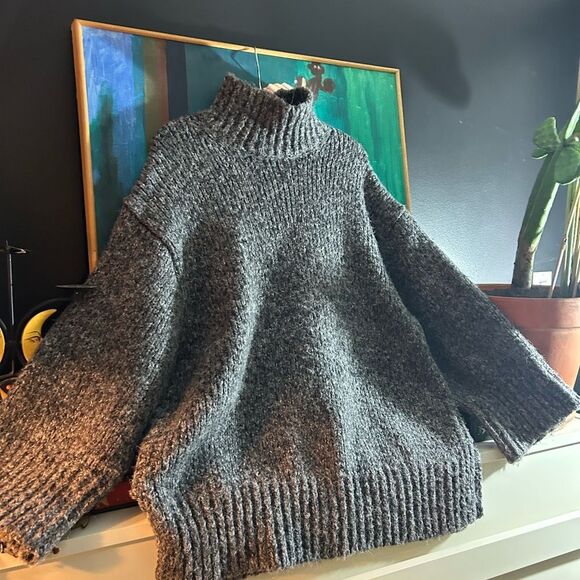 Zara Charcoal Oversized Turtleneck Sweater Dress Large - Picture 3 of 16